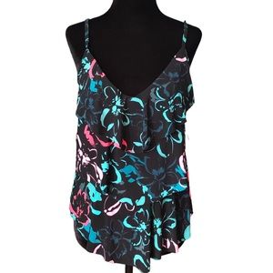 Aqua Green Black Floral Print Tankini Top Women’s Size medium NWT